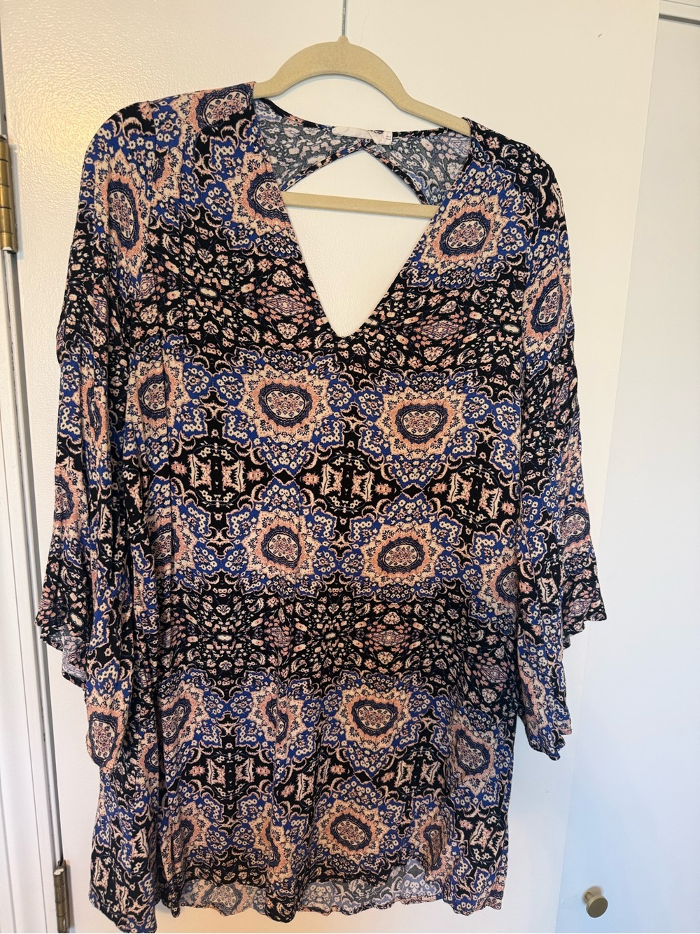 Paisley Print Mini Dress in Navy and Pink